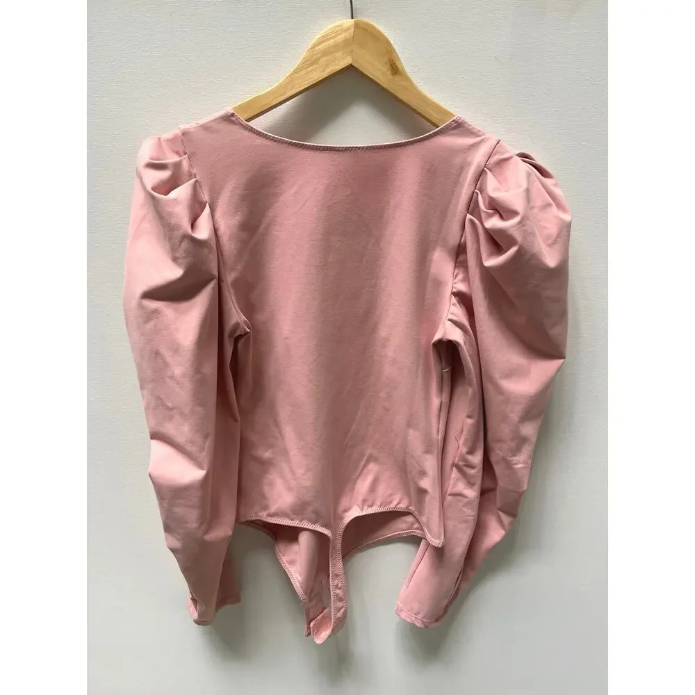 Free People Va Va Voop Long Sleeve Bodysuit in Pink Rose Size S